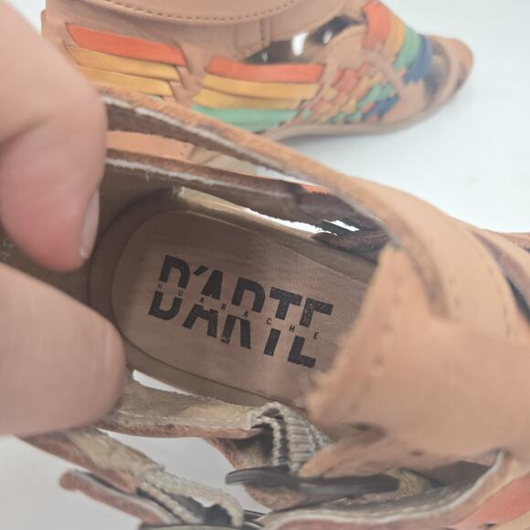 Womens Sz 6 Authentic Mexican Huarache Rainbow Real Woven Leather Sandals Boho - Picture 6 of 7